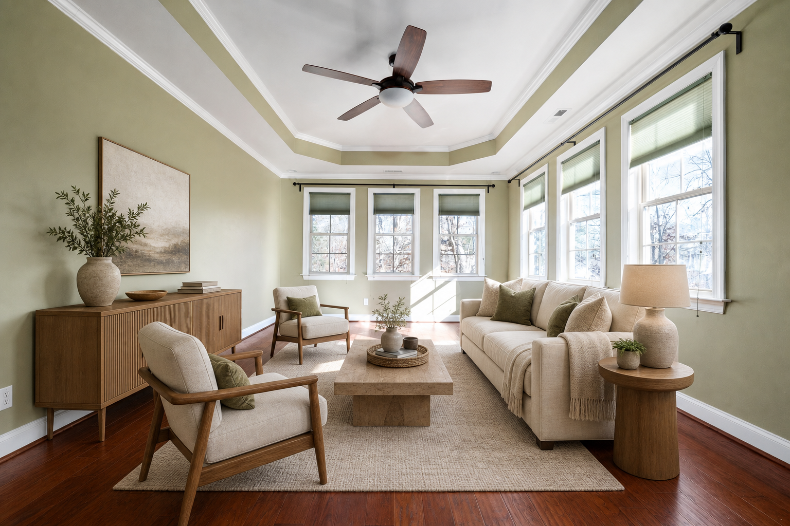 Licensed Pexels room virtually staged as a warm modern living room